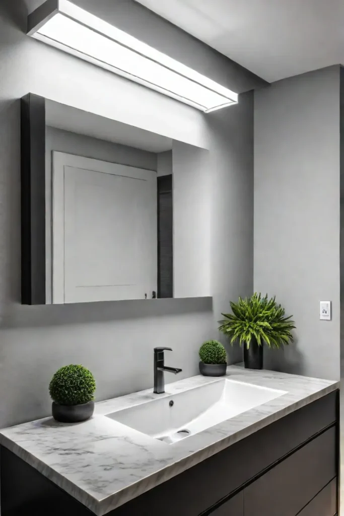 Bright and open bathroom with strategically placed mirror
