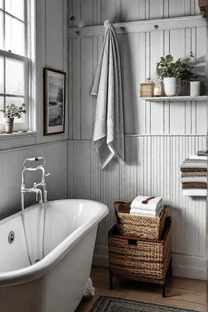 Cottagestyle bathroom with beadboard and repurposed decor