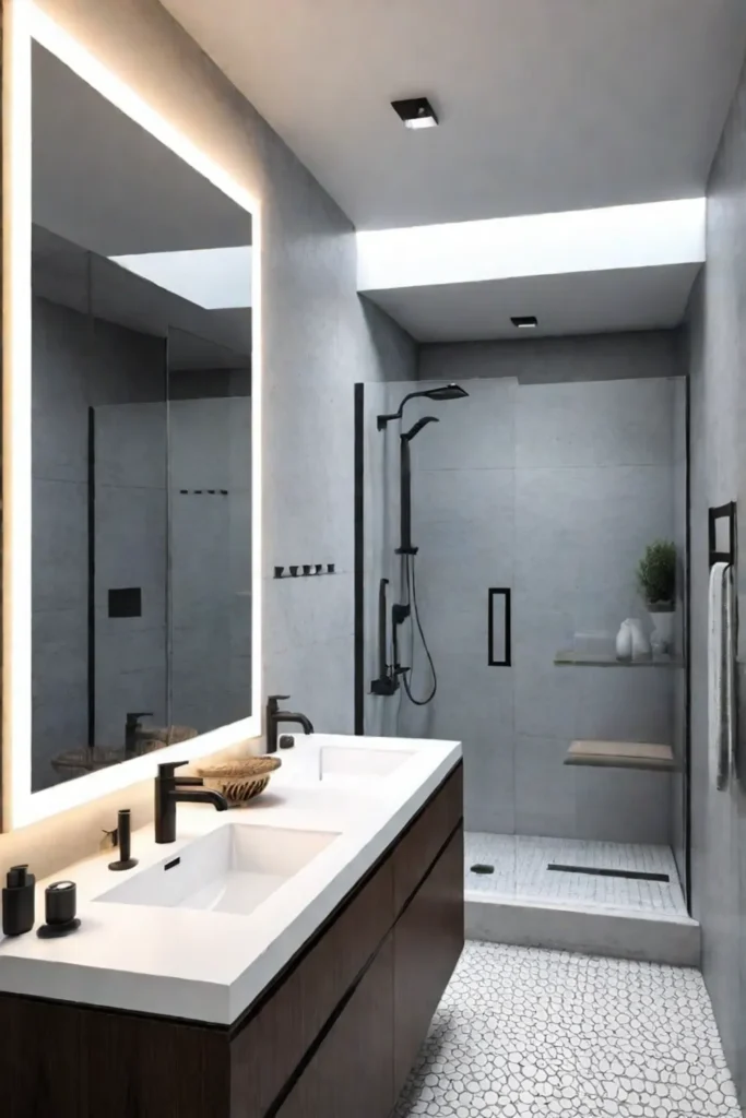 Minimalist bathroom with clutterfree surfaces