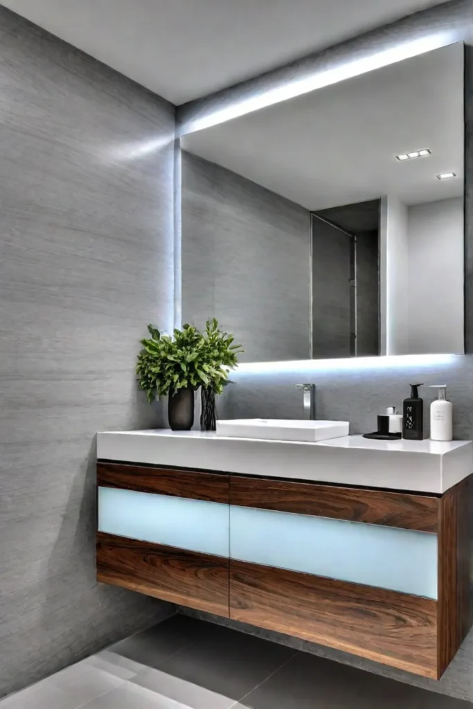Minimalist bathroom with mirror reflecting design