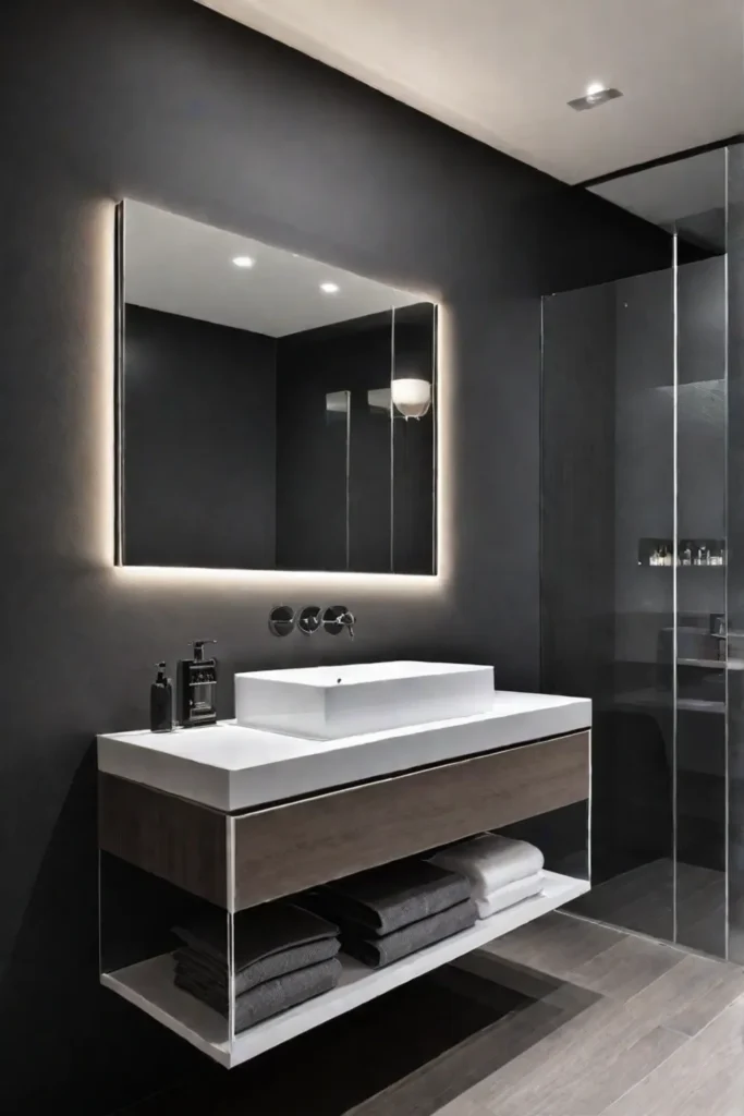 Modern small bathroom with LED strip lighting