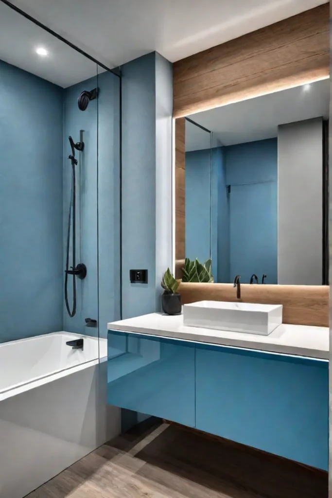 Small bathroom design maximizing natural light and reflection