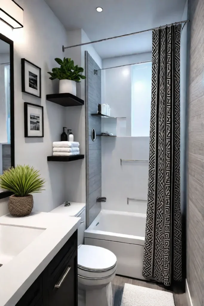 Small bathroom with bold accents and smart storage