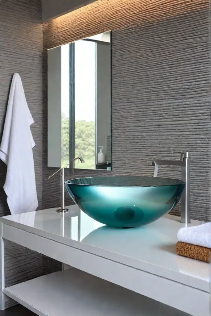 Bright bathroom with glass vessel sink