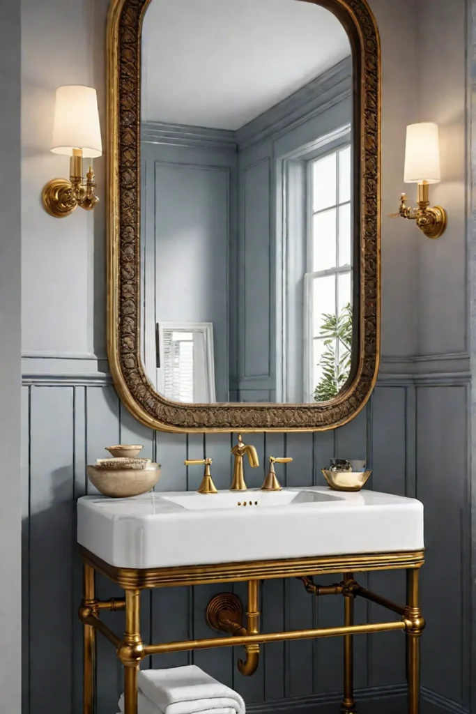 Elegant bathroom brass fixtures statement mirror