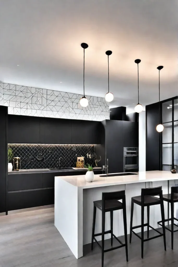 Geometric wall mural ideas for modern kitchens