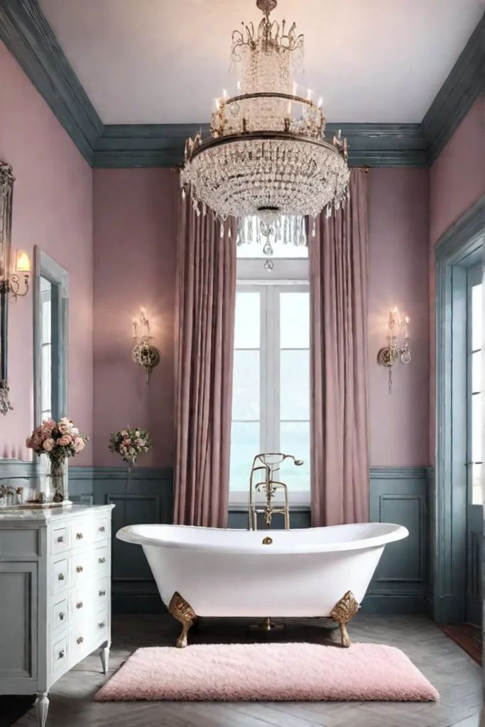 Glamorous bathroom pastel hues plush bath rug