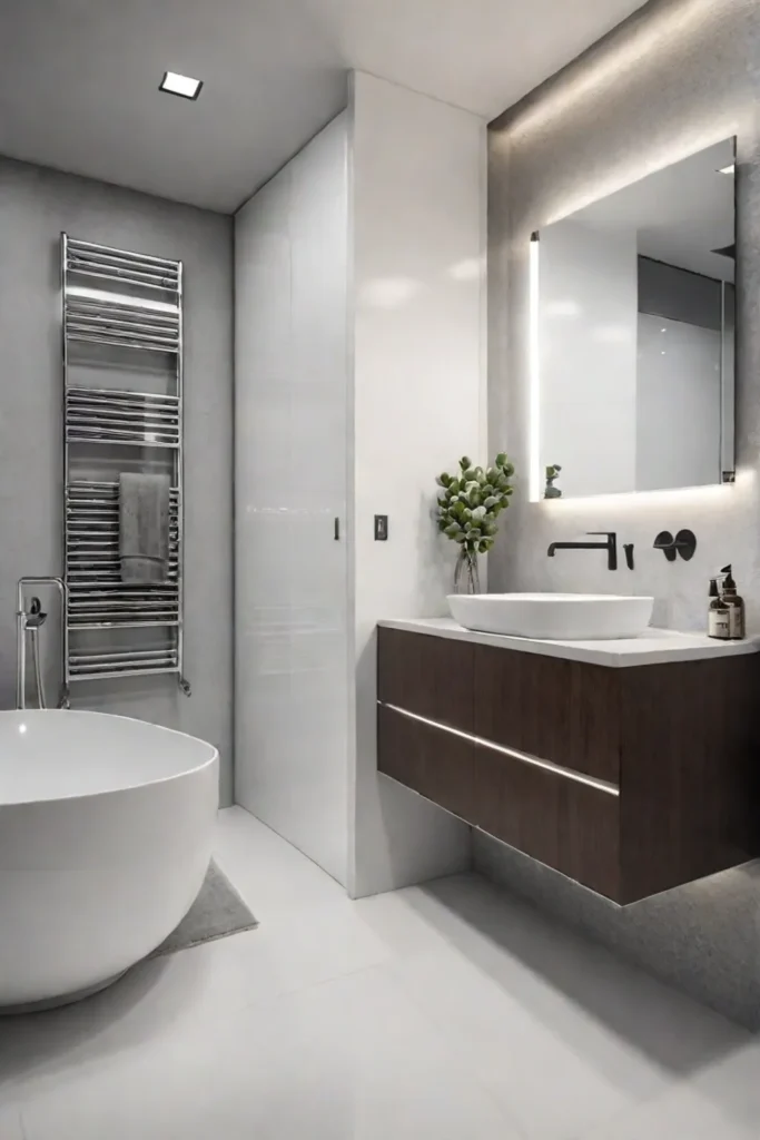 Minimalist bathroom design with wallmounted storage