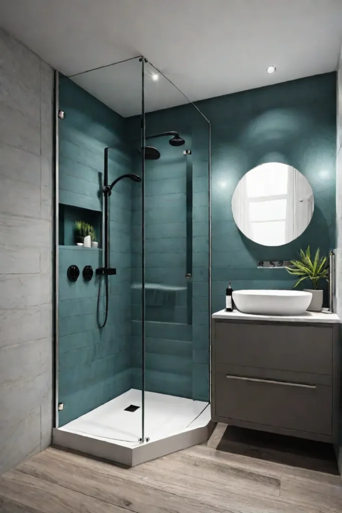 Modern small bathroom with corner shower