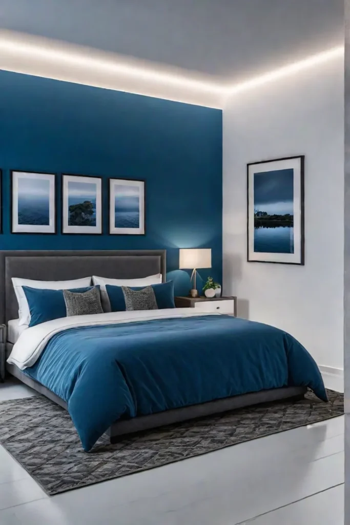 Relaxing bedroom blue walls