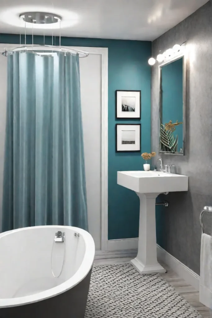 Small bathroom design with large mirror