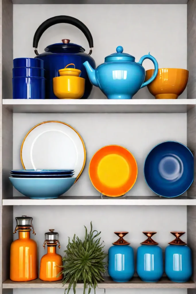 colorful kitchen shelf styling