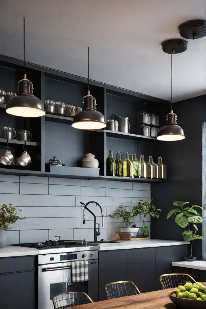 industrial kitchen shelf styling