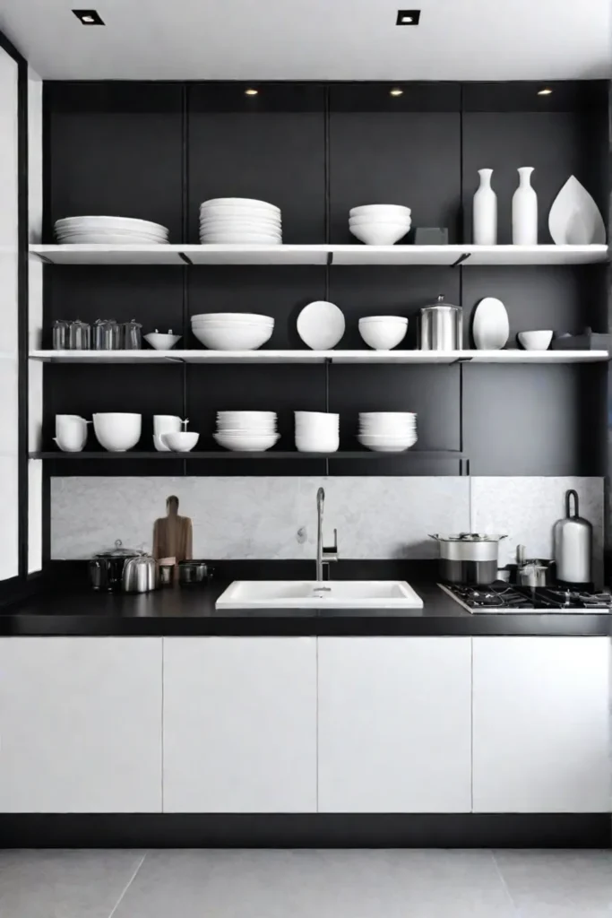 minimalist kitchen white shelves
