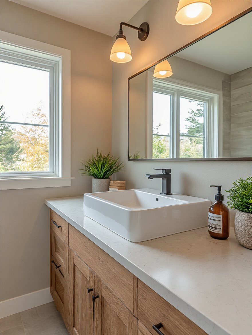 Modern bathroom vanity and sink setup showcasing budget to high-end options in a well-lit, minimalistic bathroom