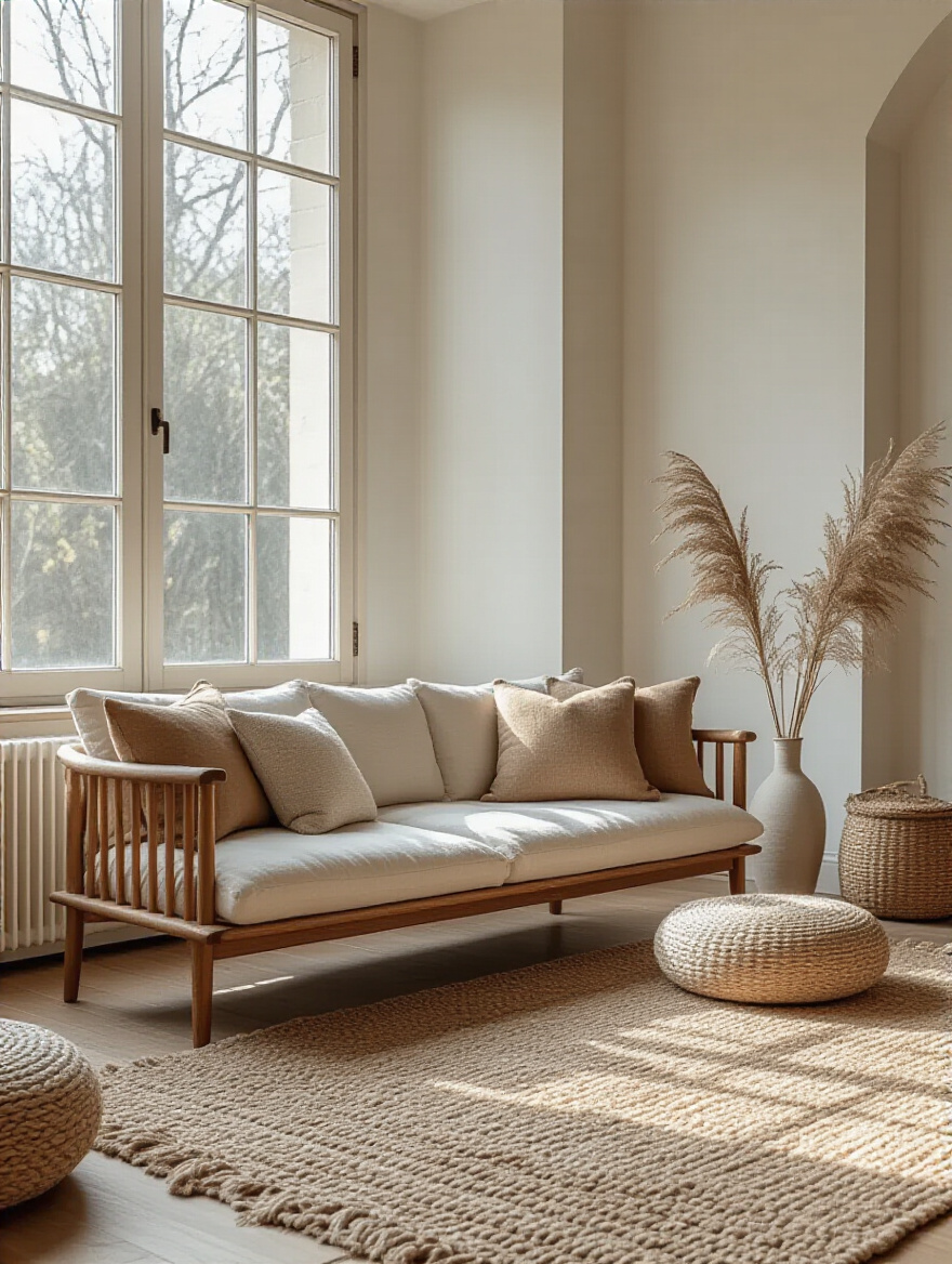 A minimalist living room showcasing quality, durable furniture with natural light.