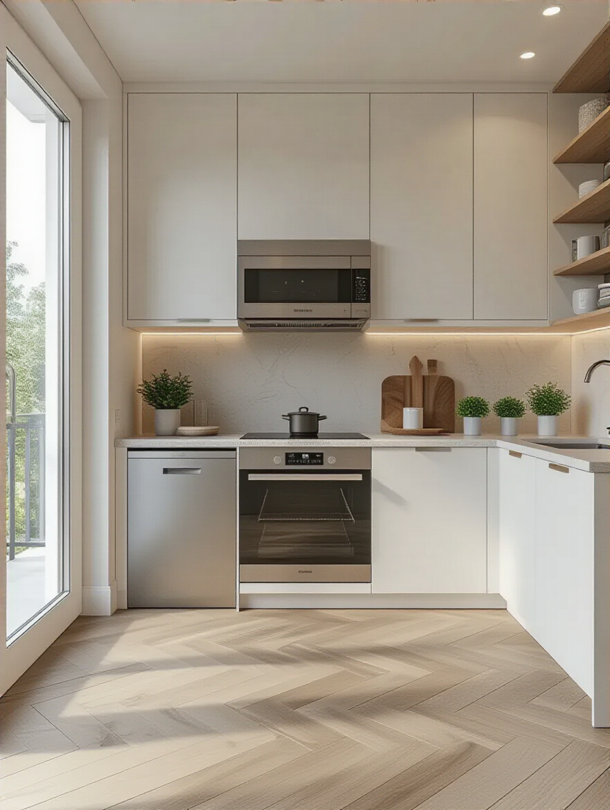 Vertical kitchen with panel-ready integrated appliances built into cabinetry