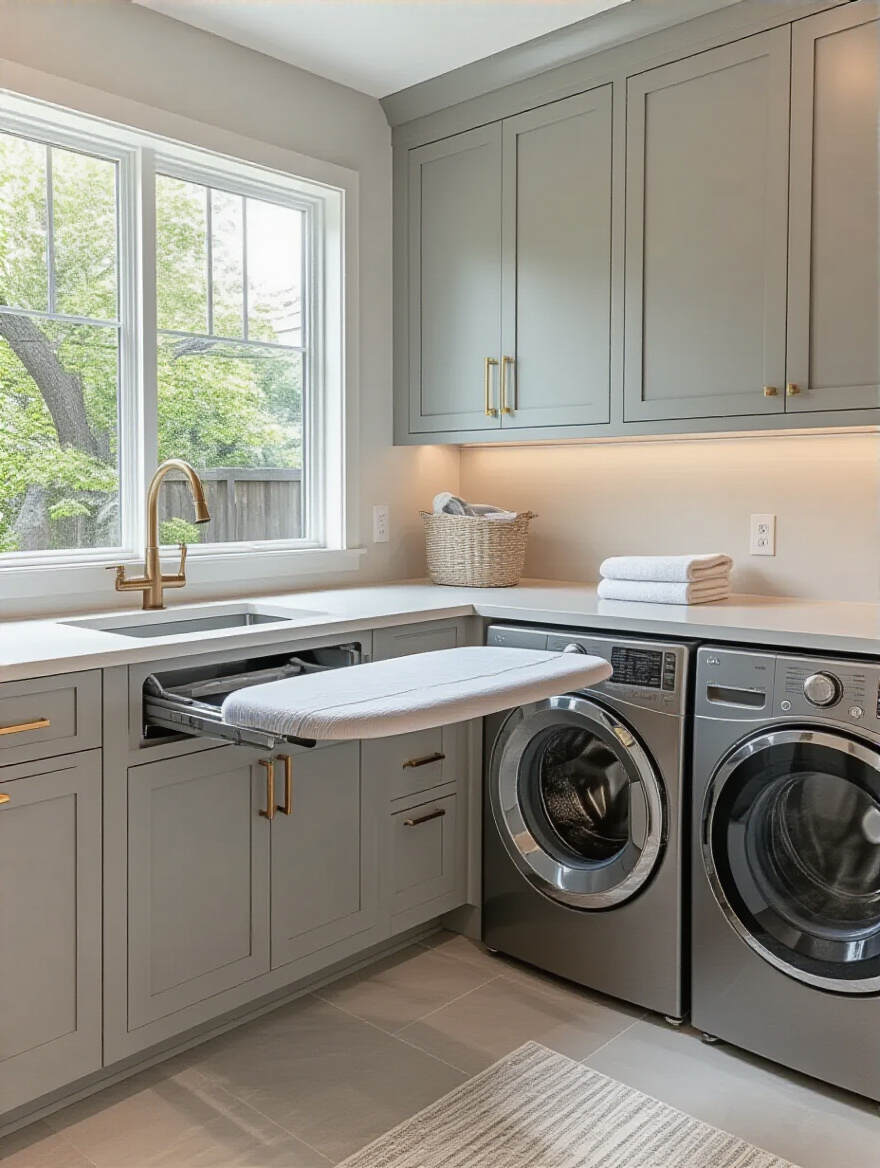 Integrated ironing station in laundry room